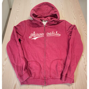 VTG Y2K Aeropostale Spellout Pink Zip Up Hoodie Womens Sz Large Mall Preppy